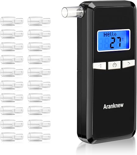 Aranknew Alcootest Ethylotest Electronique, Testeur d'alcool Portable avec écran LCD Bleu Numérique pour Usage Personnel et Professionnel avec 20 Embouts, Mesure Rapide Semi-conducteurs - Poukt