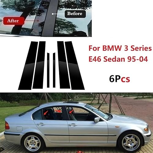 MOTOHIRO 6 pièces noir brillant garniture de fenêtre couverture BC colonne autocollant adapté for BMW série 3 E46 berline 1995-2004 poteaux de pilier polis Voiture B Pilier Stickers - Poukt