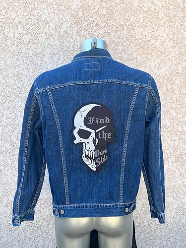 Grand Écusson Patch Badge brodé biker moto Tête de Mort Crâne grand modele Format Côté obscure Find the dark side 27 x 17 cm - Poukt