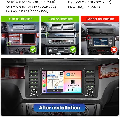 Inefala 2G+64G Android Autoradio pour BMW 5 Series E39 1996-2003/X5 E53 2000-2007/M5 1996-2003 avec Wireless Carplay Android Auto, 9' écran Poste Radio Bluetooth avec GPS WiFi RDS Caméra de Recul Mic - Poukt