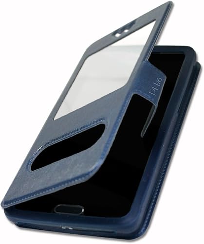 PH26 V-Mobile A10 4G 2018 Etui Housse Folio Or Gold Extra Slim X 2 Fenêtres en éco Cuir de qualité avec fermuture magnétique et surpiqûres Apparentes - Poukt