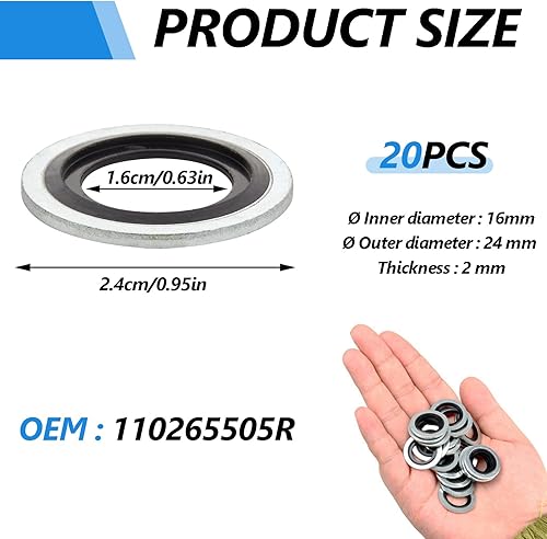 Joints de bouchon de vidange d'huile, Lot de 20 vis de vidange d'huile bague d'étanchéité, OEM 110265505R, 6079970345, 8200641648, 3121867, 7700266044 Compatibles avec Captur Clio Laguna Megane Espace - Poukt