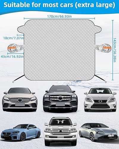 Couverture Pare Brise Voiture Couverture Protege Pare Brise Givre Bâche Pare Brise Protection avec Couvercle de Rétroviseur Couverture Repliable pour la Plupart des Voitures et SUV 170 x 143 CM - Poukt