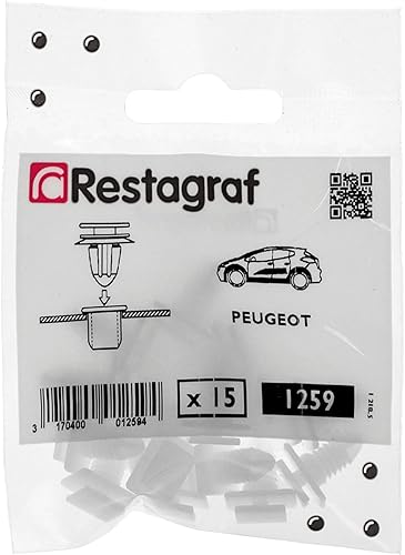 Restagraf - Fixations Agrafe de Moulure pour Ceinture de Caisse - Compatible avec PEUGEOT 306, 309 - Réf. 1259 - Sachet de 15 - Poukt