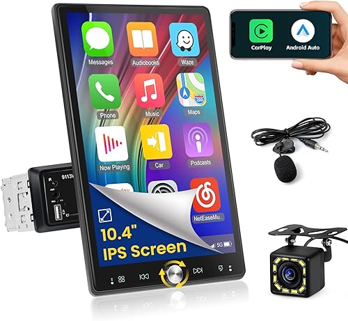 Inefala Autoradio 1 DIN avec écran Rotatif 10,4 Pouces et Carplay sans Fil et Android Auto, Touchscreen Poste Radio Voiture Bluetooth 1 DIN avec RDS/FM Mirror Link USB AUX-in Caméra de Recul MIC - Poukt