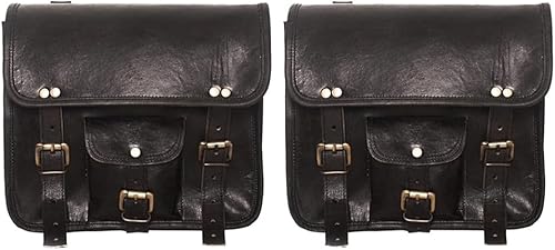 ALASKA EXPORTS - Motorcycle Saddle Bags Brown and Black Leather Side Pouch Saddlebags Saddle Panniers (2 Bags) Motorcycle Bicycle Bike ETC. - Poukt