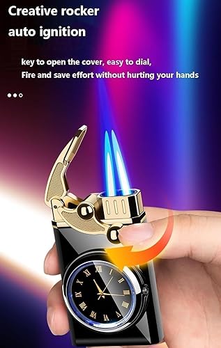 Briquet 2 en 1 à double flamme avec briquet de montre, briquet torche au butane, briquet à flamme réglable avec gaz butane rechargeable, bougie for homme, papa, mari (gaz butane non inclus) ( Color - Poukt