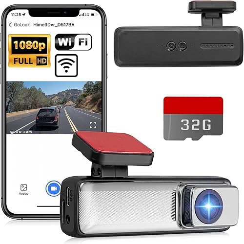 eSynic Dashcam Voiture WiFi avec Carte SD 32 GB Camera Voiture HD 1080P Grand Angle 160° Ouverture F1.8 WDR Enregistrement en Boucle Mode Parking 24h Dashcam avec Câble d'alimentation USB - Poukt