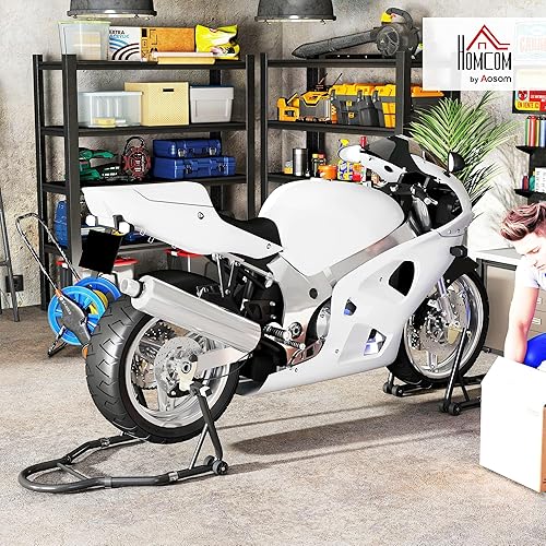 HOMCOM Béquille roue avant arrière charge 390 kg, béquille d'atelier moto avec bras réglable en acier, lève-moto fourche en forme de U + L, pour réparation entretien stockage domicile, noir - Poukt