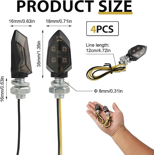 Supecesorio 4 x Mini Clignotant LED Adapté Aux Motos 12V, Indicateurs de Moto LED, Mini Indicateurs pour Moto, Étanches, Clignotants Lumières, Universels pour Scooter, Quad, Cruiser, Off-Road - Poukt