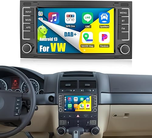 2+64G Android 13 Dab+ Autoradio pour VW Touareg 2004-2011 Transporter T5 Multivan 2004-2009 avec CarPlay Android Auto sans Fil, 7“ Écran Tactile avec GPS WiFi BT FM RDS HiFi EQ SWC + Caméra de Recul - Poukt