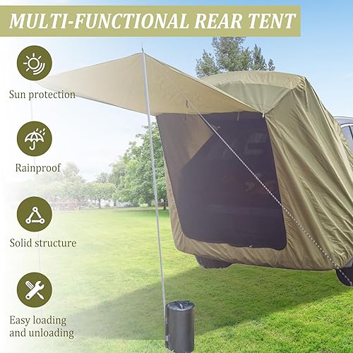 Tente arrière de Voiture avec moustiquaire, Protection Solaire, Tente de Voiture imperméable, Tente de hayon de Voiture pour SUV, auvent de Voiture pour Le Camping et la pêche avec 2 Sacs d'eau - Poukt