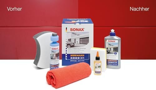 Hörmann SONAX Ensemble de nettoyage et d'entretien 7 pièces (500 ml de polish 2 en 1, pour portes, portails et chambranles, huile, chiffons en microfibres, nettoyant, 2 éponges) 4020356 - Poukt