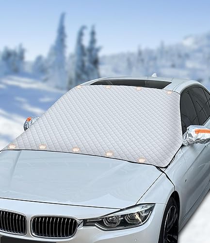 Couverture Pare Brise Voiture Couverture Protege Pare Brise Givre Bâche Pare Brise Protection avec Couvercle de Rétroviseur Couverture Repliable pour la Plupart des Voitures et SUV 170 x 143 CM - Poukt