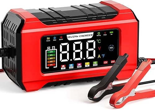 Aibeau Chargeur de batterie de voiture 15 A, 12 V/24 V, intelligent, avec 9 niveaux de charge, écran LCD pour voiture, AGM, batteries au plomb-acide gel et batteries LiFePO4 - Poukt