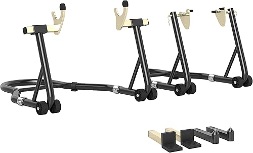 HOMCOM Béquille roue avant arrière charge 390 kg, béquille d'atelier moto avec bras réglable en acier, lève-moto fourche en forme de U + L, pour réparation entretien stockage domicile, noir - Poukt
