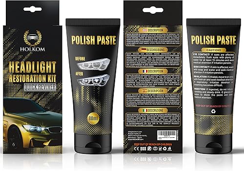 HOLKOM - Kit Polissage Phares Abimés | Renovateur Phare Voiture | Kit Renovation Phare Voiture Jaune et Usé | Polish Phare Voiture | Meilleure Visibilité | Contrôle Technique | Quick Reviver - Poukt