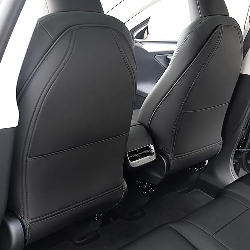 Bercicci Lot de 2 protections de dossier de siège pour Tesla Model Y/3/X/S - Accessoires en cuir - Tapis de voiture - Poche étanche et anti-rayures - Noir - Poukt