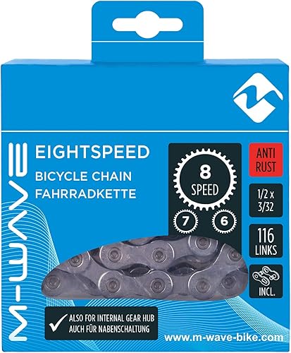 M-Wave Chaîne de vélo pour 1-6-7-8-9-10-11 Vitesses avec revêtement antirouille et maillons de Verrouillage - Poukt