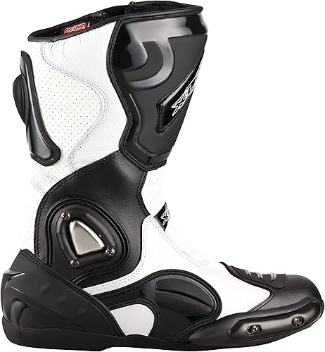 XLS Bottes de moto en cuir véritable pour homme - Imperméables - Avec protection de la cheville - Noir/blanc - Poukt