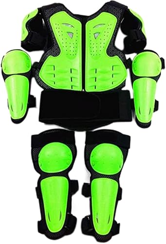 Gilet Armure pour Le Corps pour Enfants, de Protection Motocross de avec des tampons Genoux et coude Pendant 5-13 Ans, Vert - Poukt