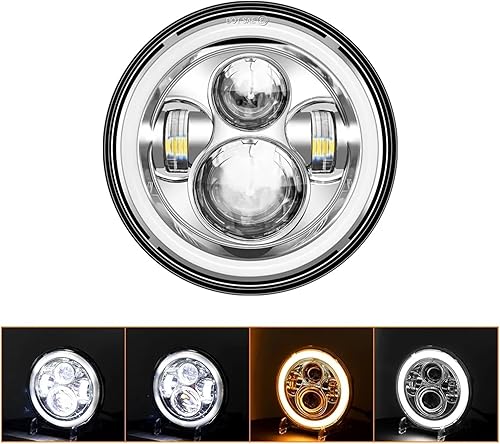 YSQOFDNFD Phare Moto Phare De Moto À LED De 7 Pouces, Feux De Jour Halo pour Royal pour Enfield pour Himalayan 400 411 650 350 pour Cafe pour Racer Phare LED Moto(Black A) - Poukt