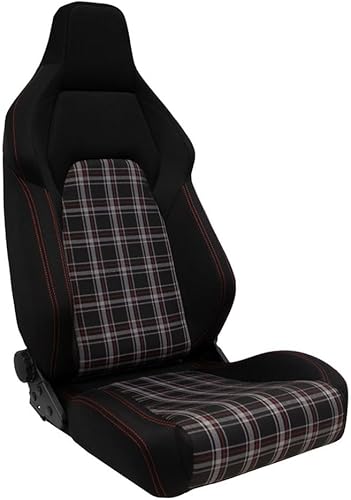 AUTO-STYLE Siège baquet 'VGR' - Tissu Noir + Tissu en motif à carreaux Rouge + Surpiqûres Rouge - Dossier réglable - incl. glissières - Poukt