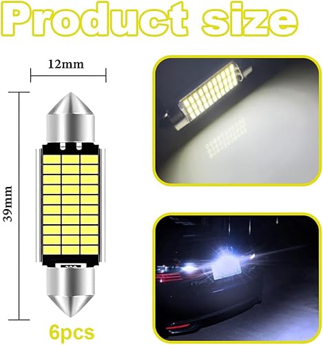 WUSJCOF 6 Pièces LED Intérieur Voiture, Éclairage Intérieur Super Lumineux Plug and Play, Avec Dissipation Thermique à l'Arrière (41 mm) (Blanc) - Poukt