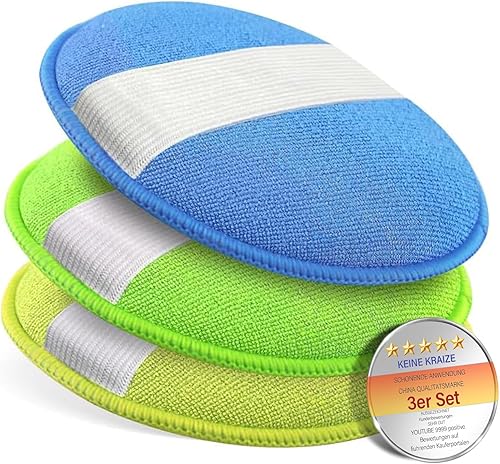 Waymaytecy Lot de 3 Éponge à polir à la Main en Microfibre, éponges de Polissage de Nettoyage de Cire pour Voiture, d'application pour Cires, Vernis, Nettoyant pour Peinture, Cirage - Poukt