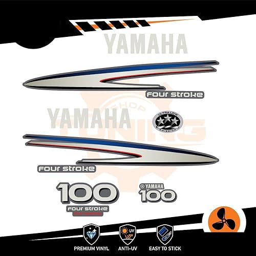 Generico de la Nouvelle Vie à votre hors-bord Kits Autocollants pour Moteurs Marine Bateau Compatible avec Yamaha 100 CV - Four Stroke F100 Silver - Poukt