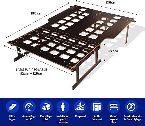 Camporan - Lit de Camping-Car Léger, Lit Petit Fourgon pour Divers Véhicules, Sommier Pliable en Planche Marine et Assemblage Facile - Poukt