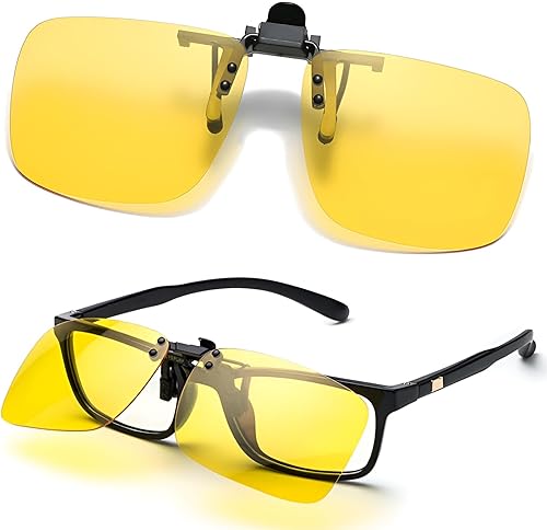 Lunette Vision Nocturne,Adapté Aux Personnes Qui Portent Des Lunettes,Lunette Jaune Conduite De Nuit,Haute RéSolution,Lunettes Conduite De Nuit,Clip Lunettes De Soleil,Clip Solaire Pour Lunettes De - Poukt