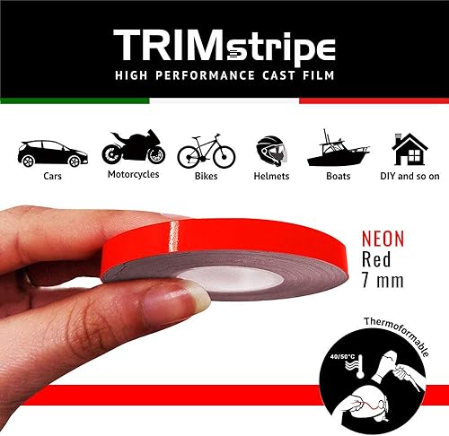 4R Quattroerre.it 10489 Trim Stripes Bandes Adhésives pour Voitures, Rouge Fluorescent, 7 mm x 10 MT - Poukt