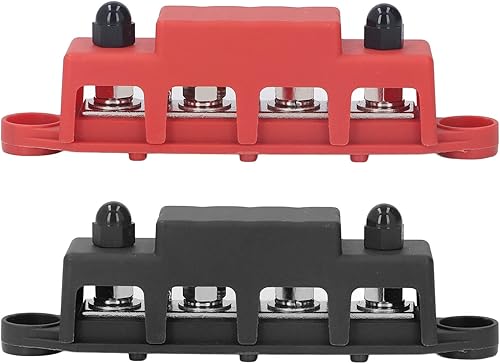 2 Pièces Bloc de Distribution D'énergie Automobile Barre Omnibus avec Couvercles DC48V 250A Vis M8 Câblage à 4 Bornes organisé pour équipement électrique de Voiture Véhicule RV - Poukt