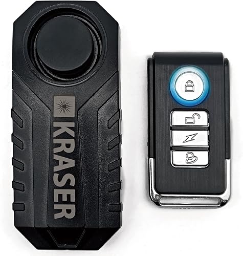 KRASER KR726 Alarme Vélo Antivol, Télécommande, Détecteur Mouvement 7 Niveaux, 3 Tonalités, 113 DB, sans Fil, Étanche, Alarme Moto sans Installation, Sécurité Anti-vol Vélo Scooter Électrique Porte - Poukt