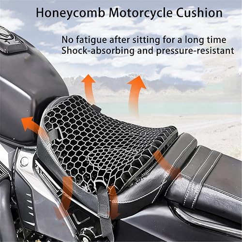 Universal Motorcycle Gel Seat Cushion, 3D Honeycomb Shock Absorbing Seat Pad, Heat-Insulating and Breathable Motorbike Gel Cushion, Stay Cool and Comfortable for Long Ride (with Mesh Cover) - Poukt
