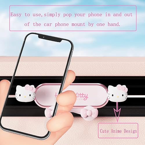 Enaiwn Support de téléphone mignon pour voiture, motif chat rose avec clip d'aération de voiture, convient à tous les téléphones portables, joli accessoire de voiture pour femmes et filles (rose) - Poukt
