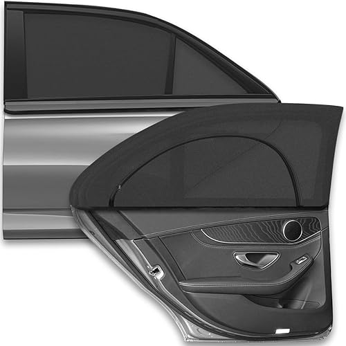 YERUUE Pare Soleil Voiture Bébé, 2 Pièces Cache Soleil pour Fenêtre Boiture Bebe Protege Soleil Voiture Bebe Bloquer Les Rayons UV Anti Moustiquaire pour 98% Toutes Les Voitures (Large Size) - Poukt