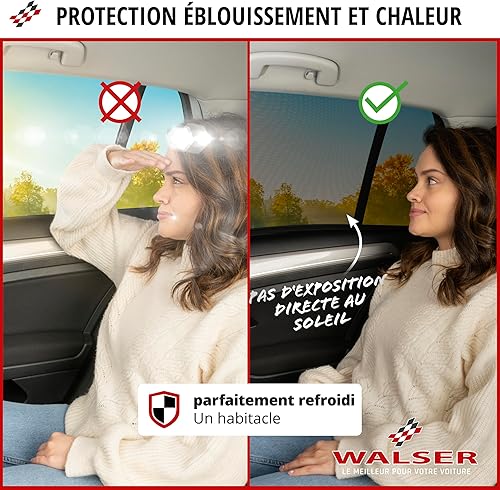 Walser Pare-Soleil Voiture, 2 pièces Pare-Soleil latéral, Protection Solaire Universelle Enfants, Protection UV Voiture, Protection Solaire fenêtre latérale Noir - Poukt