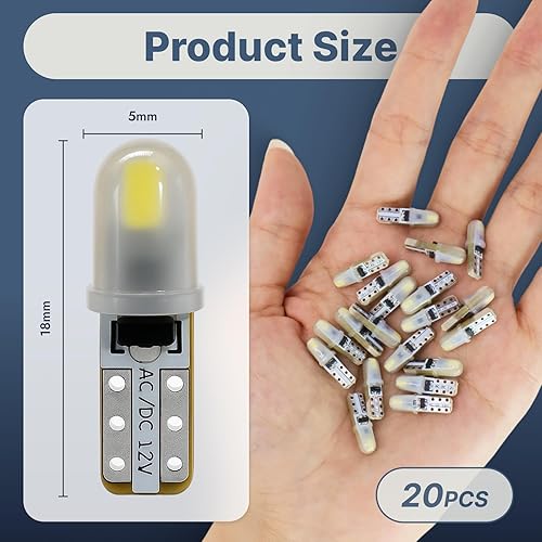 Vidsmow 20 PCS Ampoules T5 LED, 12V blanches 3014 SMD, remplacement pour tableau de bord, compteur, éclairage intérieur voiture, PC74 2721 286 27 37, 40LM, 0.6W, format compact, installation facile - Poukt