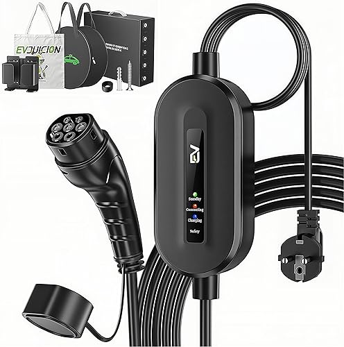 EVJUICION Chargeur Voiture Electrique,(16A, 3.68kW,6m) câble Recharge Type 2,Cable Voiture Electrique avec Support Mural,IP67,Voyant LED,Support Mural Compatible EV/PHEV - Poukt