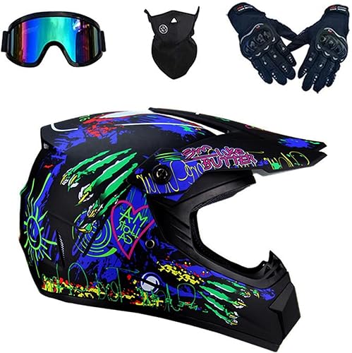 Casques de motocross / casque de moto / casque de motocross / casque de moto pour homme et femme / protection intégrale / casque d'enduro avec visière lunettes gants masque / coque ABS / unisexe - Poukt