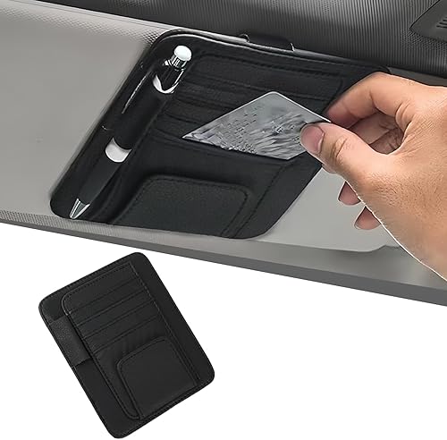 Azonelife Pare-Soleil de Pochette Organisateur, Universelle Porte Lunettes de Voiture avec Porte Carte Rangement, Visière de Voiture en Cuir PU Support pour Stylos Cartes de Crédit Factures (Gris) - Poukt