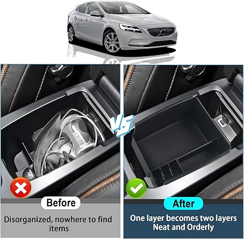 Ruiya Compatible avec Volvo V40 2013-2018 Accoudoir Boîte de Rangement, Plateau de rangement de la console Boîte de rangement pour console centrale accoudoir Volvo V40 Accessoire - Poukt