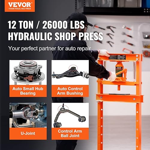 VEVOR Presse Hydraulique d'Atelier 12 T Presse Automobile d’Établi Course 125 mm Hauteur 40-705 mm avec Vérin Cadre en H Robuste pour Montage Démontage des Silentblocs Roulements Pliage Redressage - Poukt