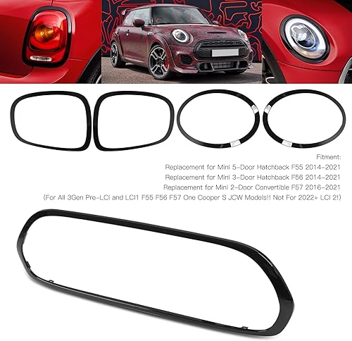 Garniture de Couverture de Calandre de Phare Arrière Noir Brillant, 5 Pièces, pour Mini F55 F56 F57 One S JCW 2014 + - Poukt