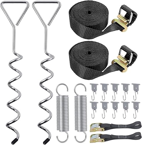 W&H Stormband Kit de protection contre la tempête pour auvent et accessoires, kits d'auvent de camping-car avec sangles de serrage, 2 sangles de serrage, 2 piquets de 40 cm, 2 ressorts, 1 sac, 10 - Poukt