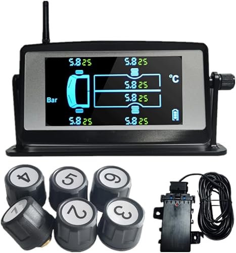 RGTTOTG Système de surveillance de la pression des pneus intelligent TPMS 15 bar/217 PSI 2024 pour camion lourd, charge solaire/USB, 6 alarmes, rétroéclairage automatique et veille automatique, - Poukt