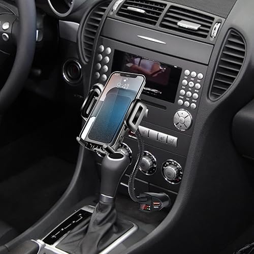 Support de téléphone portable pour voiture - Prise allume-cigare, affichage numérique QC, support de téléphone portable 3 en 1 avec deux ports USB, fonction de charge rapide 18 W, rotation à 360 - Poukt