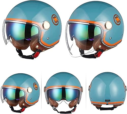 Casque Moto Jet Vintage 3/4 Casque Moto avec Visière pour Scooter Chopper, Casque de Moto Demi-Jet Homme et Femme, ECE Homologué - Poukt